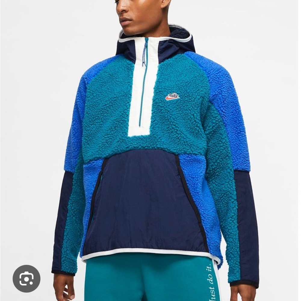Nike heritage sherpa half zip hoodie blue S